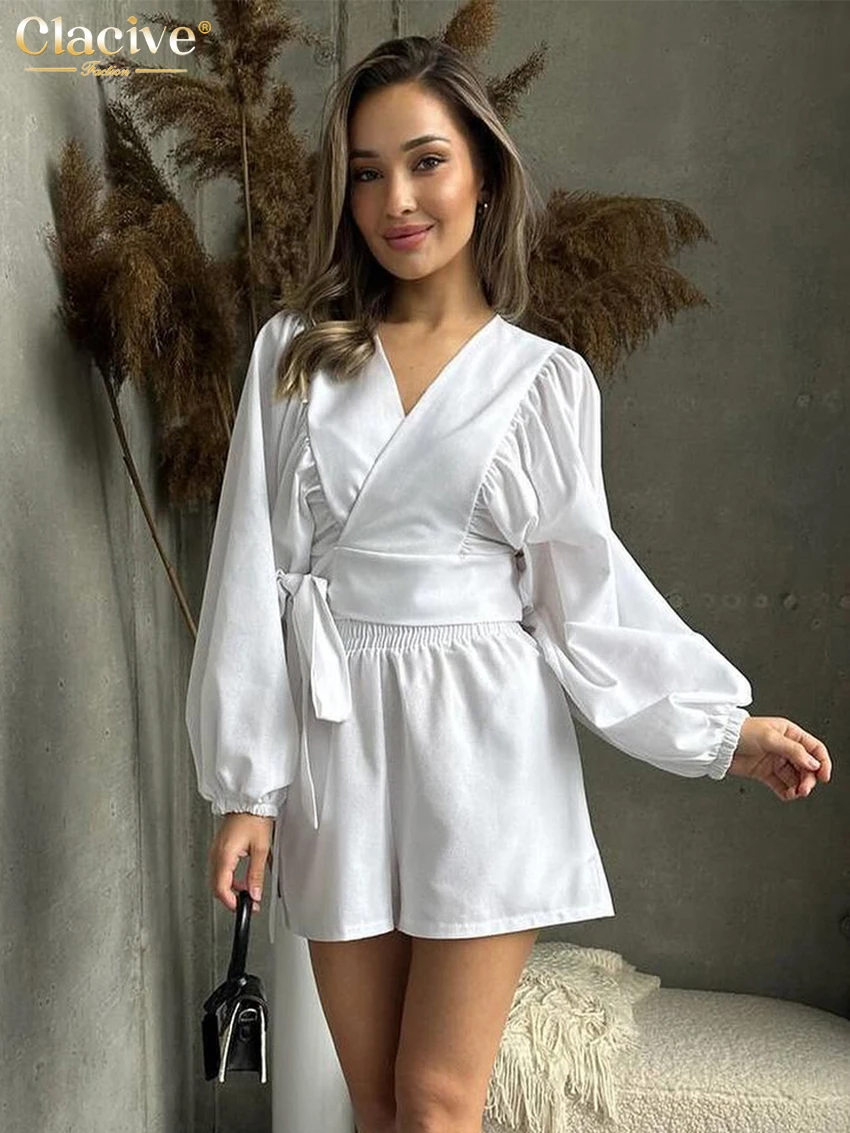 Clacive Fashion Loose White Cotton 2 Piece Sets Women Outfit 2024 Elegant Long Sleeve Lace-Up Shirt With High Waist Shorts Set
Clacive Fashion Loose White Cotton 2 Piece Sets Women Outfit 2024 Elegant Long Sleeve Lace-Up Shirt With High Waist Shorts Set