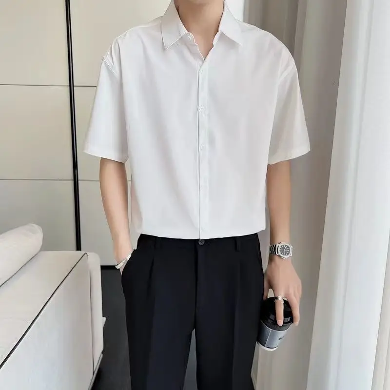 Plain Slim Fit Breathable Short Sleeves Business Men's Shirt Casual Korean Style Tops New In Cheap Brand Button Up Male Shirts
Plain Slim Fit Breathable Short Sleeves Business Men's Shirt Casual Korean Style Tops New In Cheap Brand Button Up Male Shirts