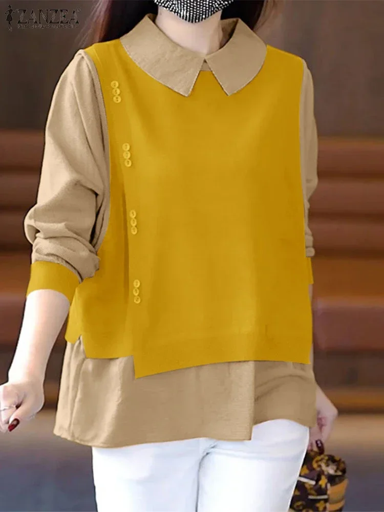 ZANZEA Women Fashion Colorblock Shirts 2025 Summer Long Sleeve Blouse Fake 2PCS Vintage Tops Casual Loose Lapel Collar Tunics
ZANZEA Women Fashion Colorblock Shirts 2025 Summer Long Sleeve Blouse Fake 2PCS Vintage Tops Casual Loose Lapel Collar Tunics