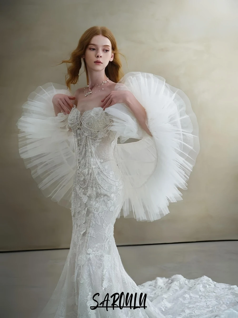 Luxurious Strapless Wedding Dress With Cape Dainty Pearls Tassel Mermaid Bridal Customized Exclusive Flowers Women Gorgeous Wear
Luxurious Strapless Wedding Dress With Cape Dainty Pearls Tassel Mermaid Bridal Customized Exclusive Flowers Women Gorgeous Wear