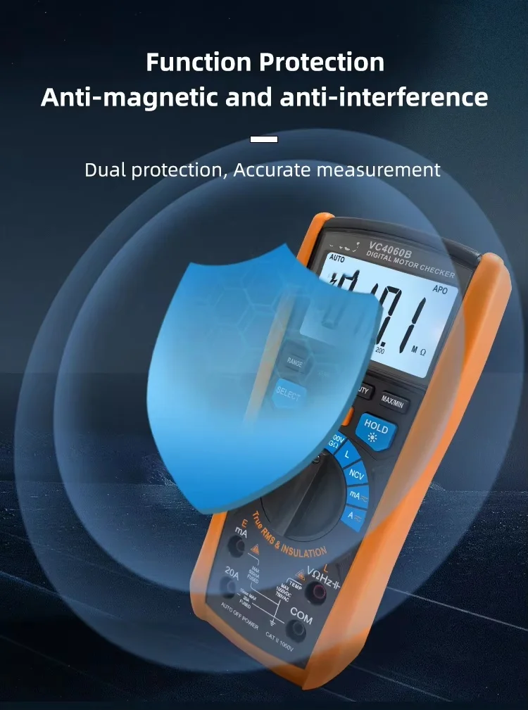 True RMS Insulation Resistance Multimeter 1000V 2GΩ, NCV Auto Range for New Energy Auto Repair Motor Cable Power Facility
True RMS Insulation Resistance Multimeter 1000V 2GΩ, NCV Auto Range for New Energy Auto Repair Motor Cable Power Facility