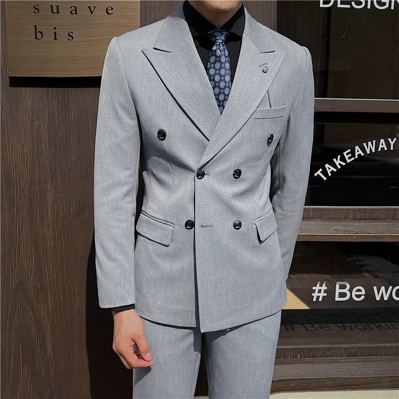 M11113 British style slim men's double-breasted solid color suit three-piece suit
M11113 British style slim men's double-breasted solid color suit three-piece suit