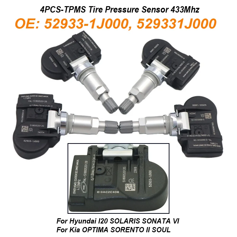 4 шт. 52933-1J000 529331J000 Датчик давления в шинах TPMS 433 МГц для Hyundai I20 SOLARIS SONATA VI для Kia OPTIMA SORENTO II SOUL
4 шт. 52933-1J000 529331J000 Датчик давления в шинах TPMS 433 МГц для Hyundai I20 SOLARIS SONATA VI для Kia OPTIMA SORENTO II SOUL