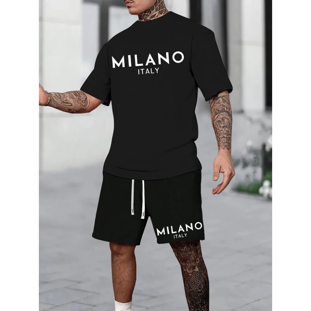 Letter Printed Men'S Set, Casual Short Sleeved T-shirt And Drawstring Shorts, Cool And Comfortable Summer Versatile Clothing
Letter Printed Men'S Set, Casual Short Sleeved T-shirt And Drawstring Shorts, Cool And Comfortable Summer Versatile Clothing
