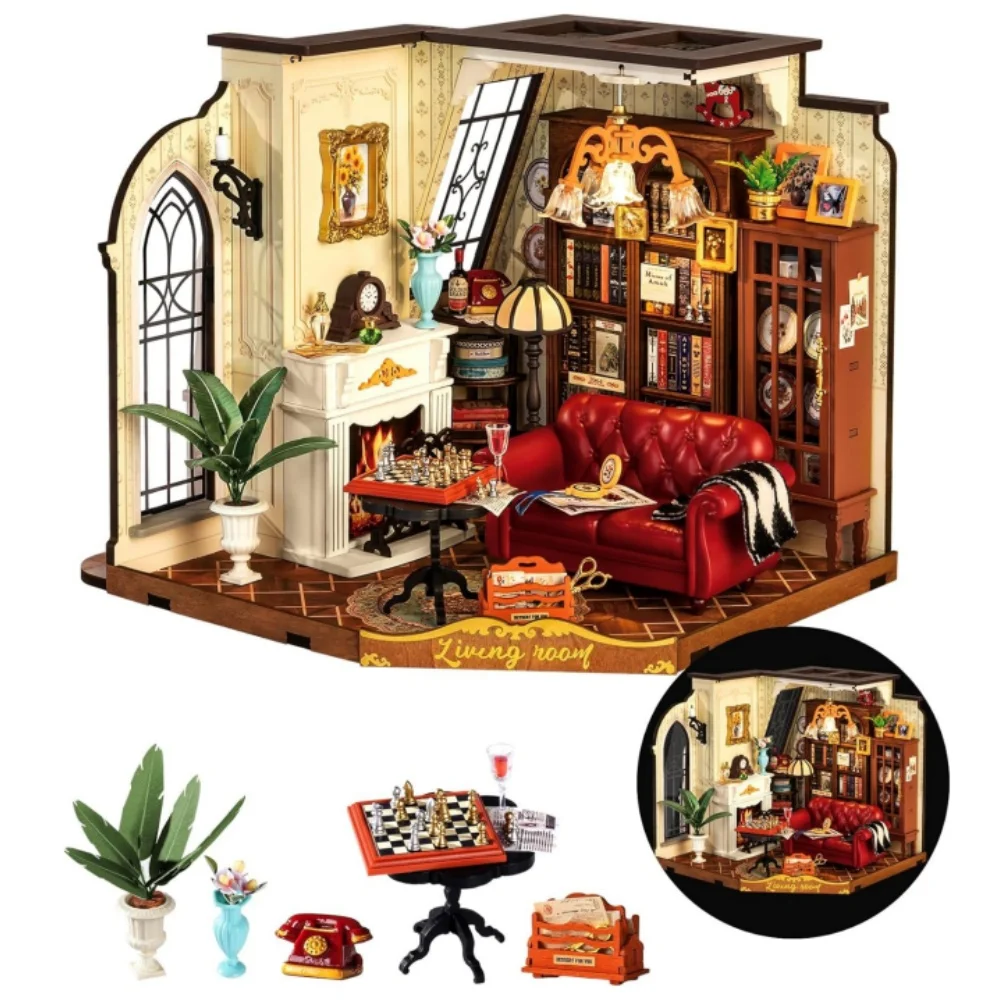 Robotime DIY Miniature Dolls House Kit Catherine's Living Room Wooden Building Kits with LED Lights Model Kits for Adults Gift
Robotime DIY Miniature Dolls House Kit Catherine's Living Room Wooden Building Kits with LED Lights Model Kits for Adults Gift
