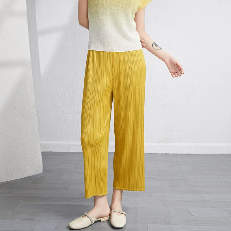 Pants For Women 45-75kg New High Waist Solid Colour Loose Stretch Miyake Pleated Straight Ankle-Length Spring Summer
Pants For Women 45-75kg New High Waist Solid Colour Loose Stretch Miyake Pleated Straight Ankle-Length Spring Summer