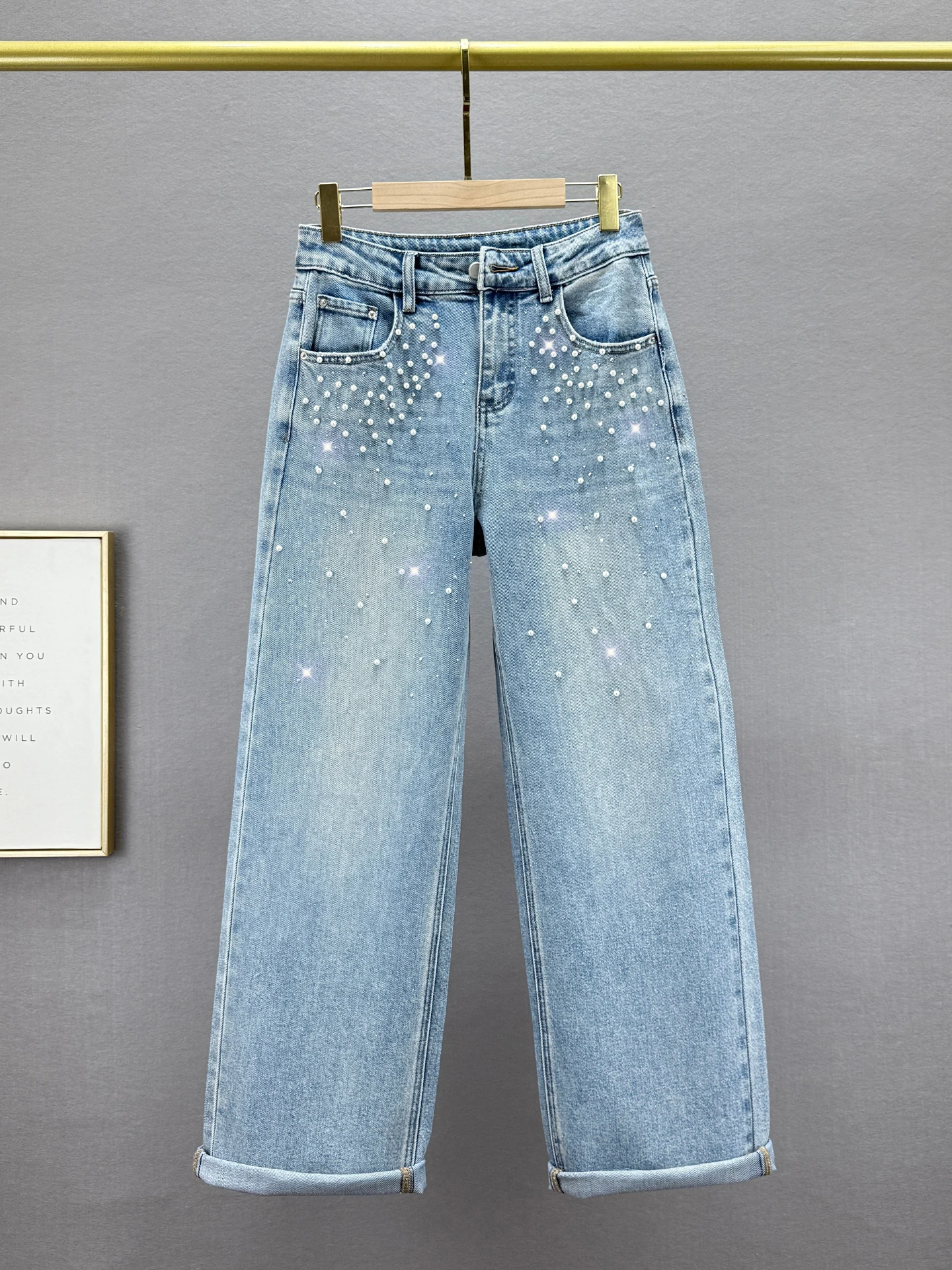 High Waist Glittering Nail Denim Jeans Women's Extended Spring New Sle Hong Kong Sle Straight Leg Trendy Cotton Elastic
High Waist Glittering Nail Denim Jeans Women's Extended Spring New Sle Hong Kong Sle Straight Leg Trendy Cotton Elastic