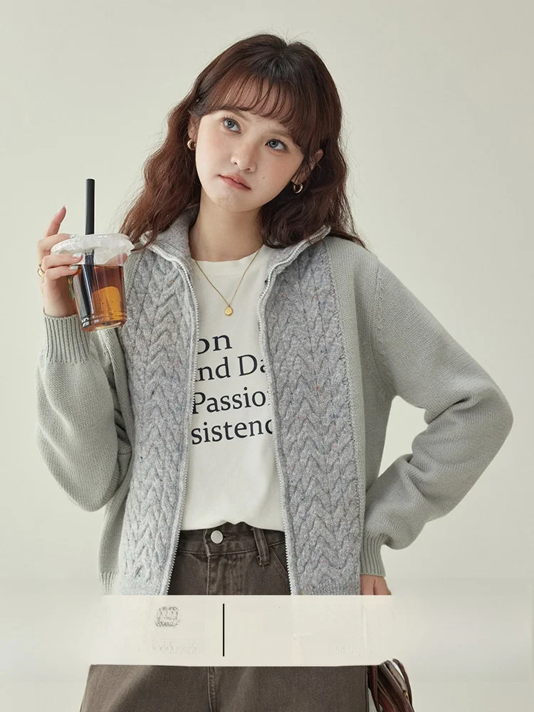 AMUU Original Spliced Woolen Sweater Cardigan Women's High Collar Long Sleeve Winter New Style Casual Comfortable Loose Fit
AMUU Original Spliced Woolen Sweater Cardigan Women's High Collar Long Sleeve Winter New Style Casual Comfortable Loose Fit