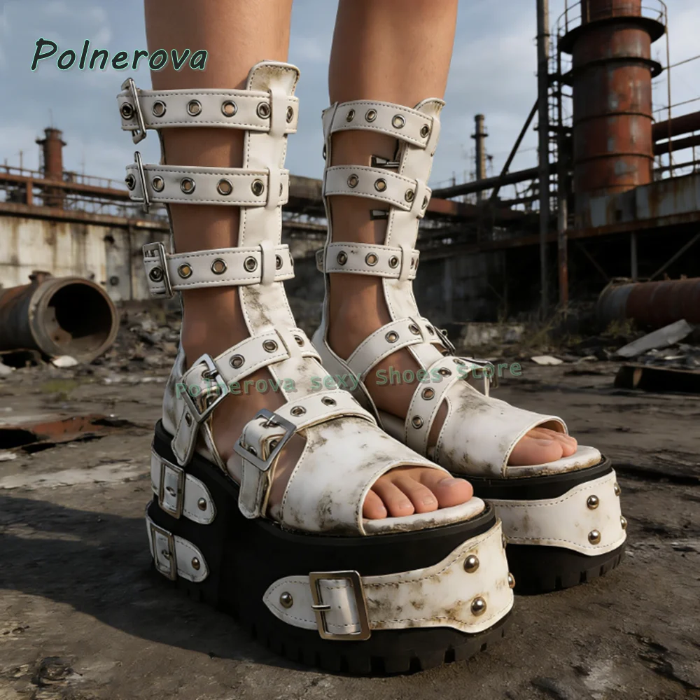 White Belt Buckle Wedge Summer Boots Round Toe Thick Sole Cut Out Metal Rivet Women Punk Mid-Calf Boots 2026 Street Style Trend
White Belt Buckle Wedge Summer Boots Round Toe Thick Sole Cut Out Metal Rivet Women Punk Mid-Calf Boots 2026 Street Style Trend