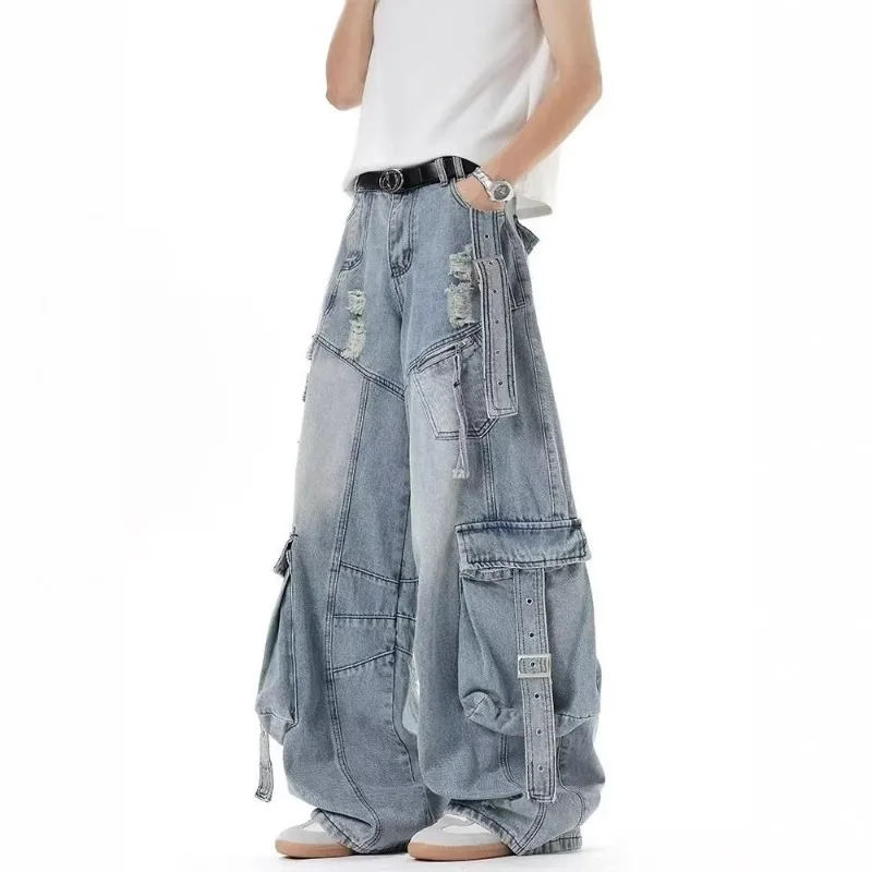 KIDWHXR Man Denim Pant High Street Contrast Color Hole Pocket Male Cargo Pant American Washed Loose Casual Men Harem Pant
KIDWHXR Man Denim Pant High Street Contrast Color Hole Pocket Male Cargo Pant American Washed Loose Casual Men Harem Pant