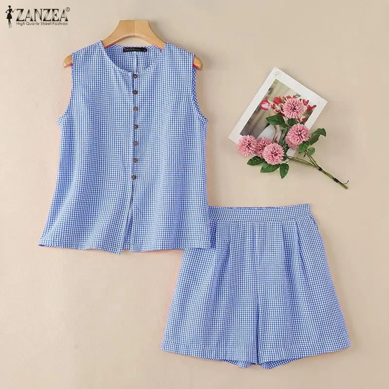 2026 Summer Plaid Tracksuit ZANZEA Women 2 Pieces Sets Elegant V Neck Sleeveless Tank Tops Shorts Sets Casual Holiday Outfits
2026 Summer Plaid Tracksuit ZANZEA Women 2 Pieces Sets Elegant V Neck Sleeveless Tank Tops Shorts Sets Casual Holiday Outfits
