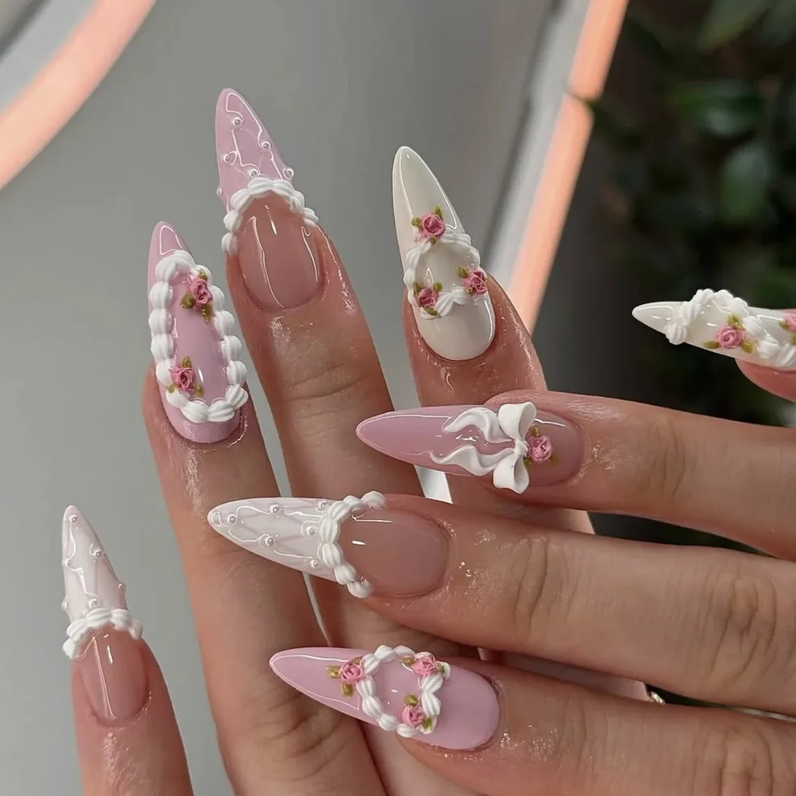 30Pcs Y2K Sweet Cool Almond Nail Set Press on Acrylic Nails 3D Floral Bowknot Fake Nail Full Cover French Tip Artificial Nails
30Pcs Y2K Sweet Cool Almond Nail Set Press on Acrylic Nails 3D Floral Bowknot Fake Nail Full Cover French Tip Artificial Nails