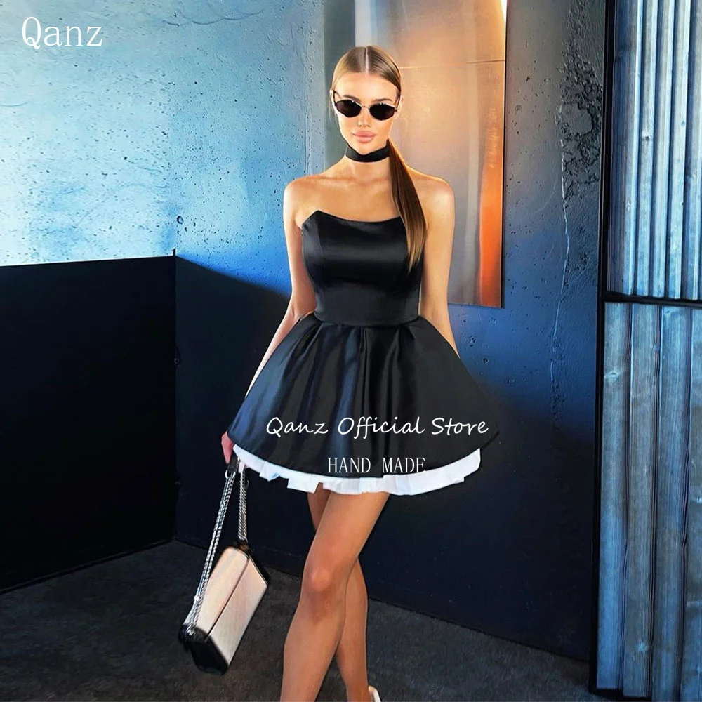 Qanz Simple Satin Prom Dresses White /Back Short A Line Party Gowns Lace Up Back with Neckla Cerobes De Cocktail Customized
Qanz Simple Satin Prom Dresses White /Back Short A Line Party Gowns Lace Up Back with Neckla Cerobes De Cocktail Customized