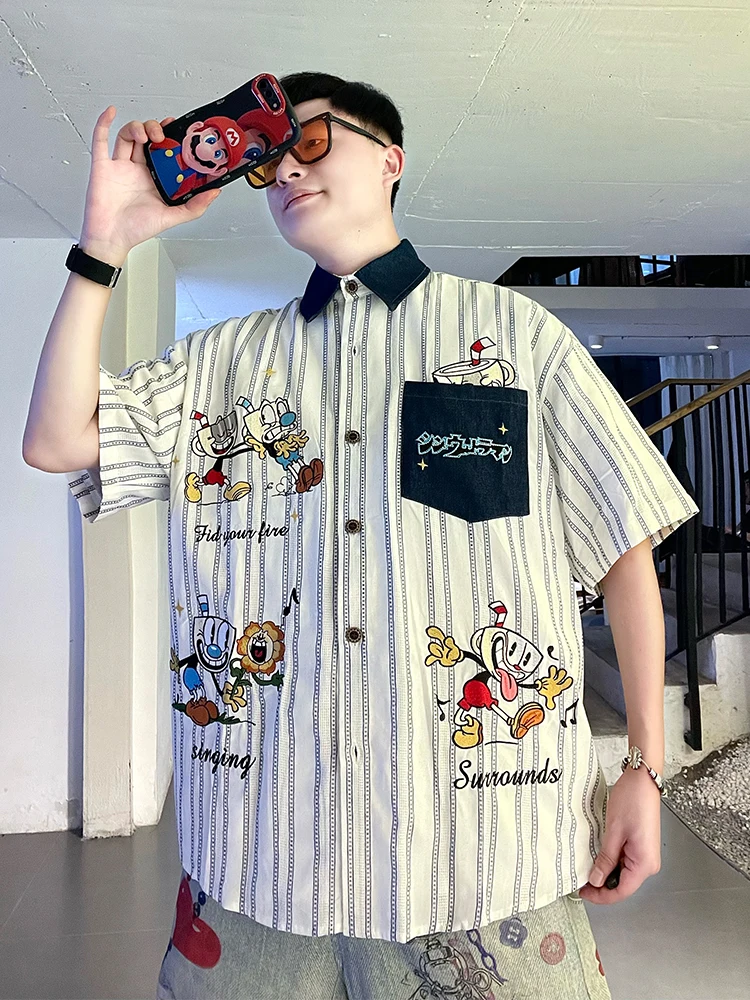 Cartoon Embroidery Loose Fit Short Sleeve Shirt Men Women Summer Vintage Fashion Brand Striped Design Couple Shirt
Cartoon Embroidery Loose Fit Short Sleeve Shirt Men Women Summer Vintage Fashion Brand Striped Design Couple Shirt