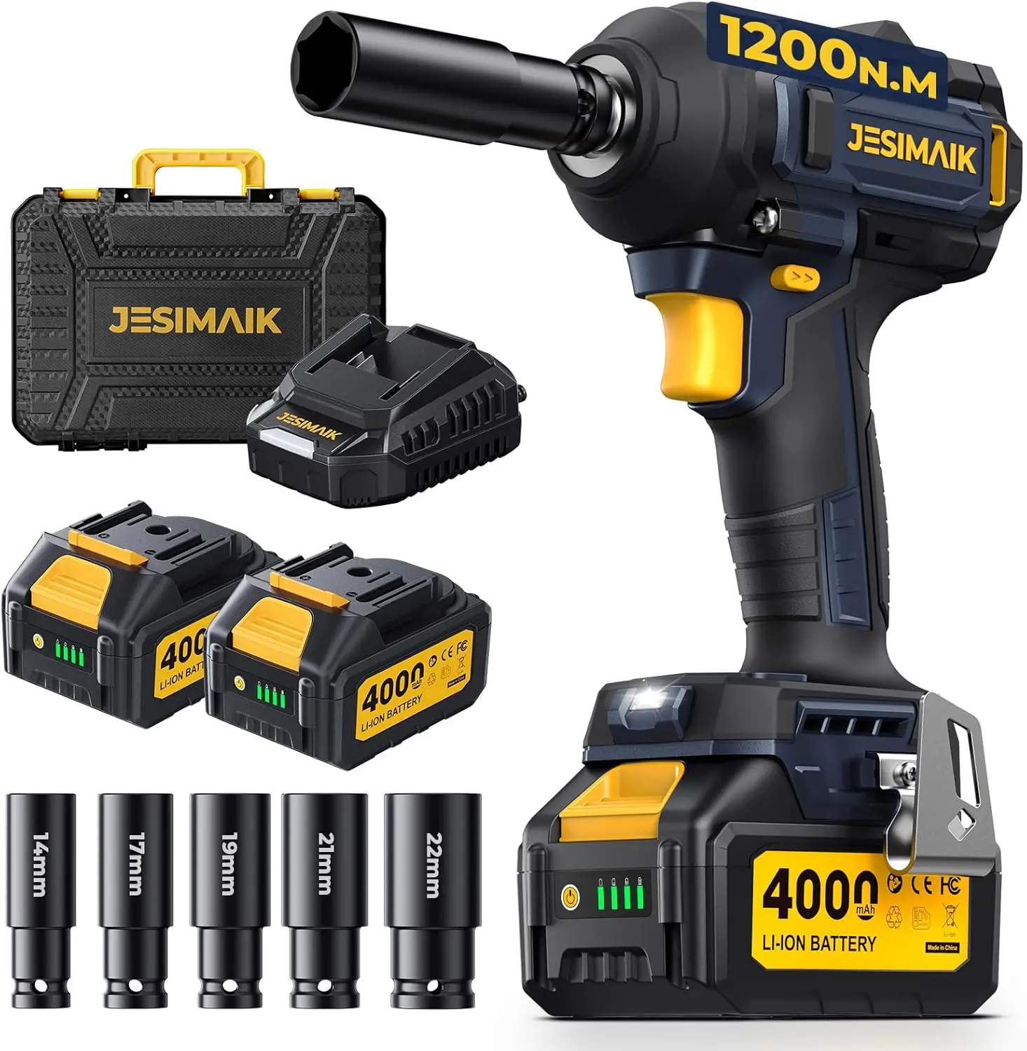 21V Cordless Impact Wrench 900Ft-lbs with 2 Batteries, 5 Sockets, 4 Modes for Car/Truck/Mower
21V Cordless Impact Wrench 900Ft-lbs with 2 Batteries, 5 Sockets, 4 Modes for Car/Truck/Mower