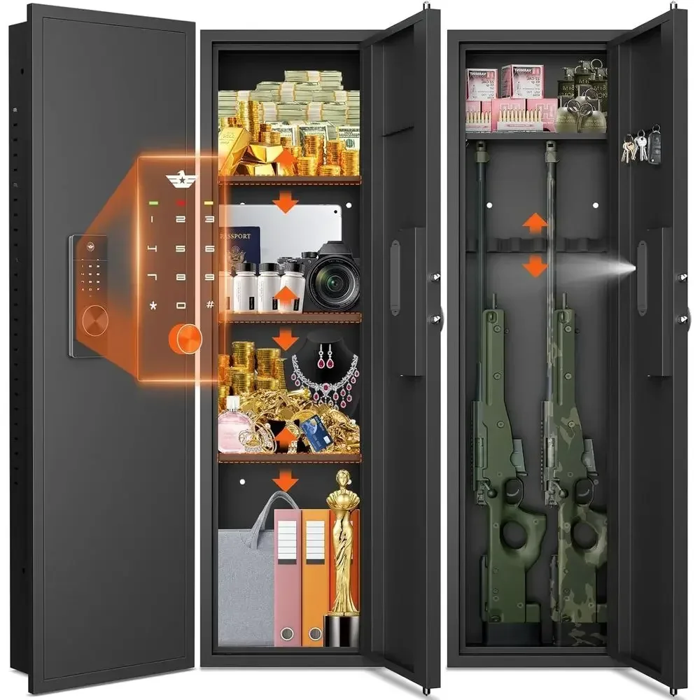 Hidden Wall Safe with Digital Lock, Tall Model, Dual Alarm System, Adjustable Shelves, Magnetic Slot, Key Hook, Black
Hidden Wall Safe with Digital Lock, Tall Model, Dual Alarm System, Adjustable Shelves, Magnetic Slot, Key Hook, Black