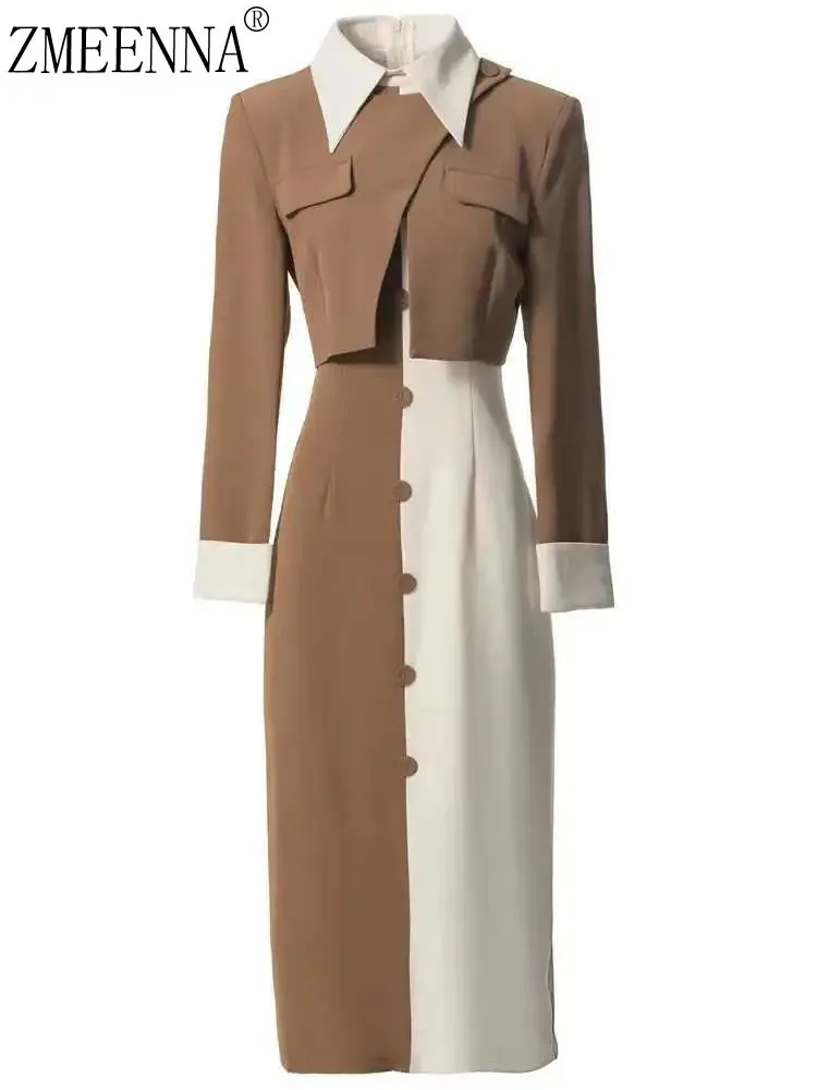 ZMEENNA Two Piece Color Block Sleeveless Midi Dress And Cropped Jacket Outerwear Set Women's Fashion Outfit ZM966
ZMEENNA Two Piece Color Block Sleeveless Midi Dress And Cropped Jacket Outerwear Set Women's Fashion Outfit ZM966