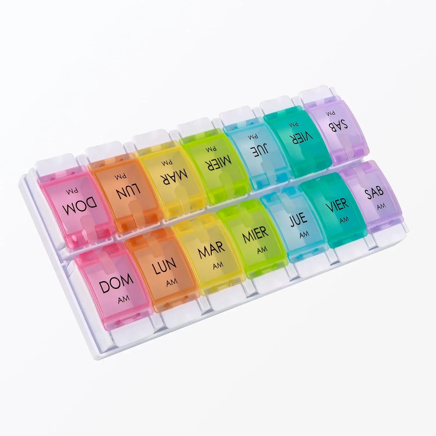 Weekly Pill Organizer 7 Day AM PM, Spanish Labeled Medicine Box with Spring Open, Vitamin Planner, Pastillero Semanal
Weekly Pill Organizer 7 Day AM PM, Spanish Labeled Medicine Box with Spring Open, Vitamin Planner, Pastillero Semanal