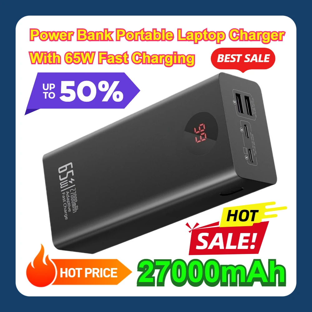 For Cellphone 27000mAh Power Bank Portable Laptop Charger With 65W Fast Charging
For Cellphone 27000mAh Power Bank Portable Laptop Charger With 65W Fast Charging