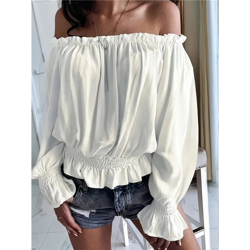 【SEE】Elegant Off Shoulder Tops For Women Long Sleeve Ruffle Smocked Waist Casual Party Shirts Plus Size Blouses
【SEE】Elegant Off Shoulder Tops For Women Long Sleeve Ruffle Smocked Waist Casual Party Shirts Plus Size Blouses