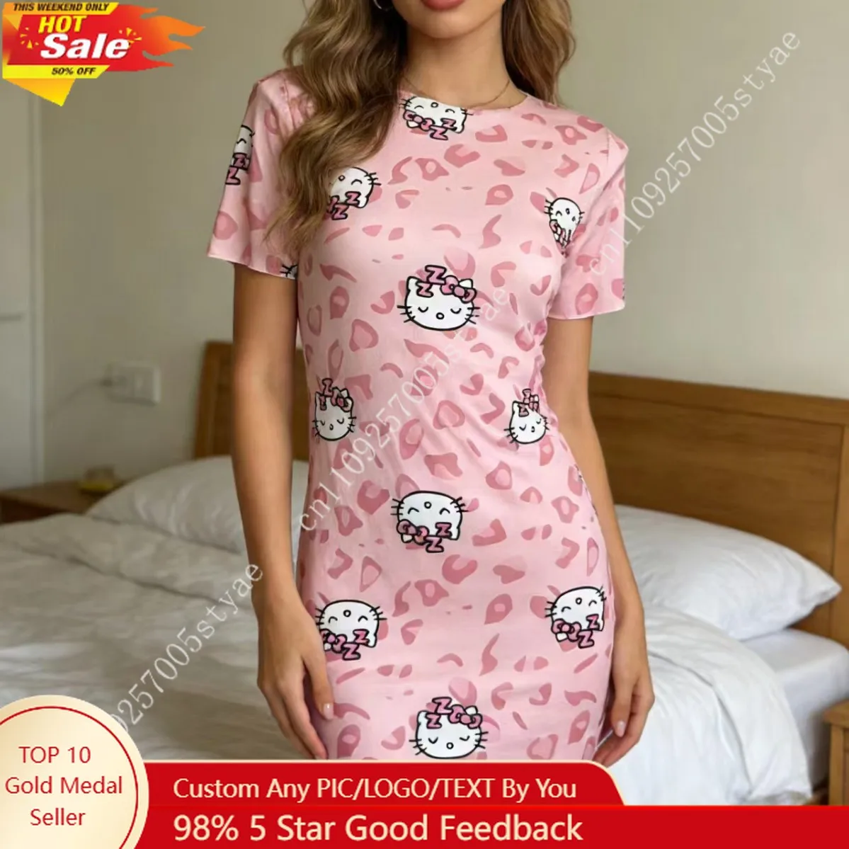 Hello Kitty Dress for Ladies Short Sleeve Conjoined Sleepwear Casual Top Loose-Fitting Homewear for Indoor Outside Party
Hello Kitty Dress for Ladies Short Sleeve Conjoined Sleepwear Casual Top Loose-Fitting Homewear for Indoor Outside Party