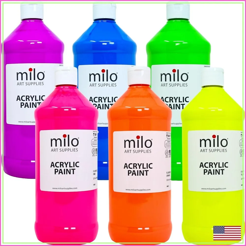 6-Color Neon Acrylic Paint Set, 32 oz Bottles, Glows Under UV Black Light, Non-Toxic, Made in USA
6-Color Neon Acrylic Paint Set, 32 oz Bottles, Glows Under UV Black Light, Non-Toxic, Made in USA