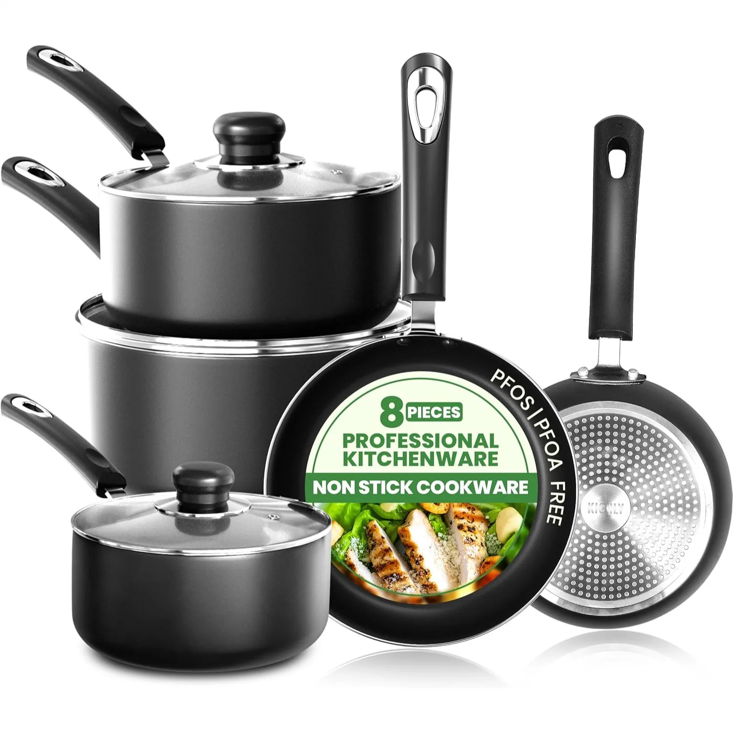 8 Piece Nonstick Pots and Pans Set with Frying Pans and Saucepans, Induction Compatible Cookware Set, Black
8 Piece Nonstick Pots and Pans Set with Frying Pans and Saucepans, Induction Compatible Cookware Set, Black