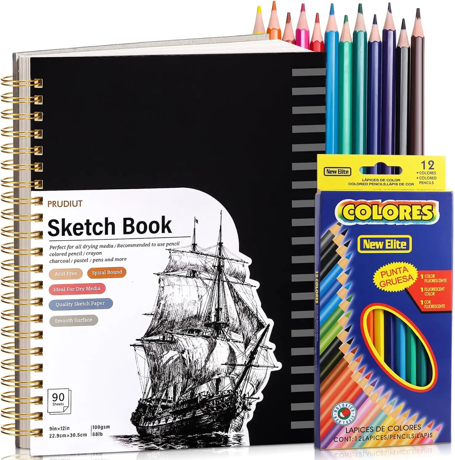 90-Sheet Sketchbook & 12 Colored Pencils, 100gsm Acid-Free Paper, Spiral Bound, 9x12 Inch
90-Sheet Sketchbook & 12 Colored Pencils, 100gsm Acid-Free Paper, Spiral Bound, 9x12 Inch