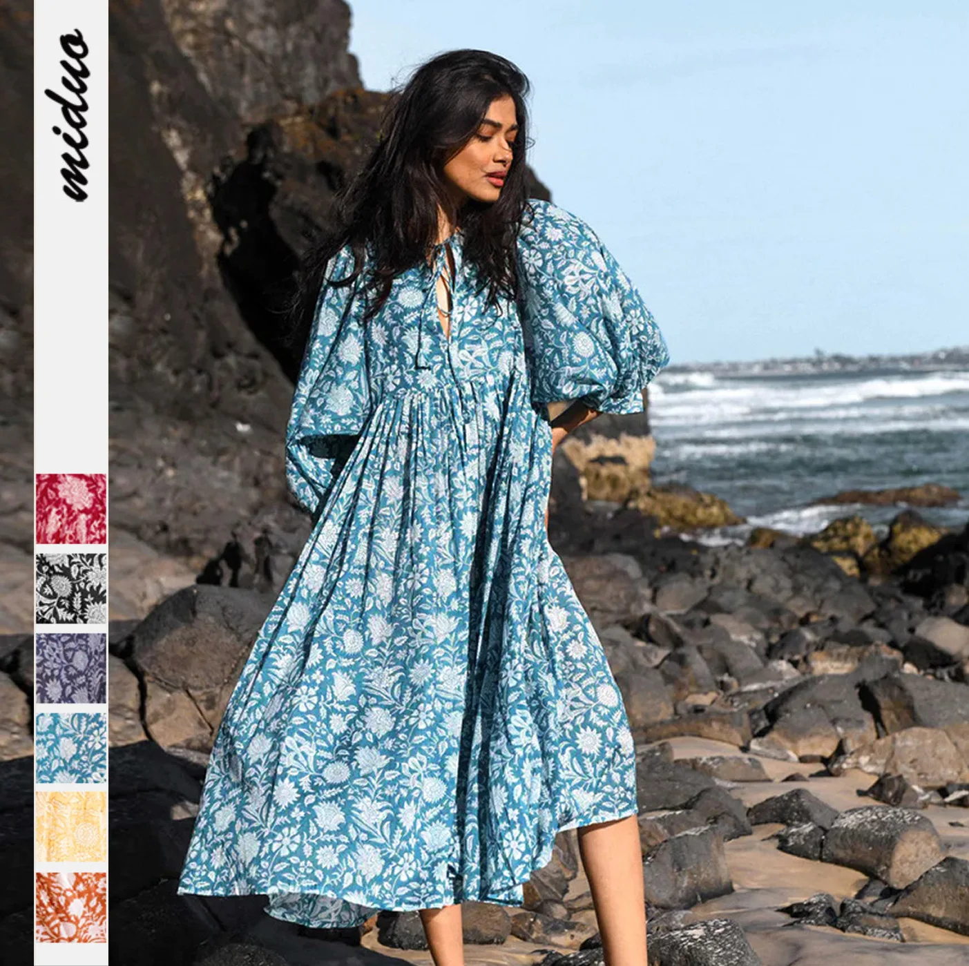 New Women's Loose Dress Rayon Comfortable Mid-sleeve Floral Casual Vacation Simple V-neck Lace-up Beach Midi Skirt
New Women's Loose Dress Rayon Comfortable Mid-sleeve Floral Casual Vacation Simple V-neck Lace-up Beach Midi Skirt