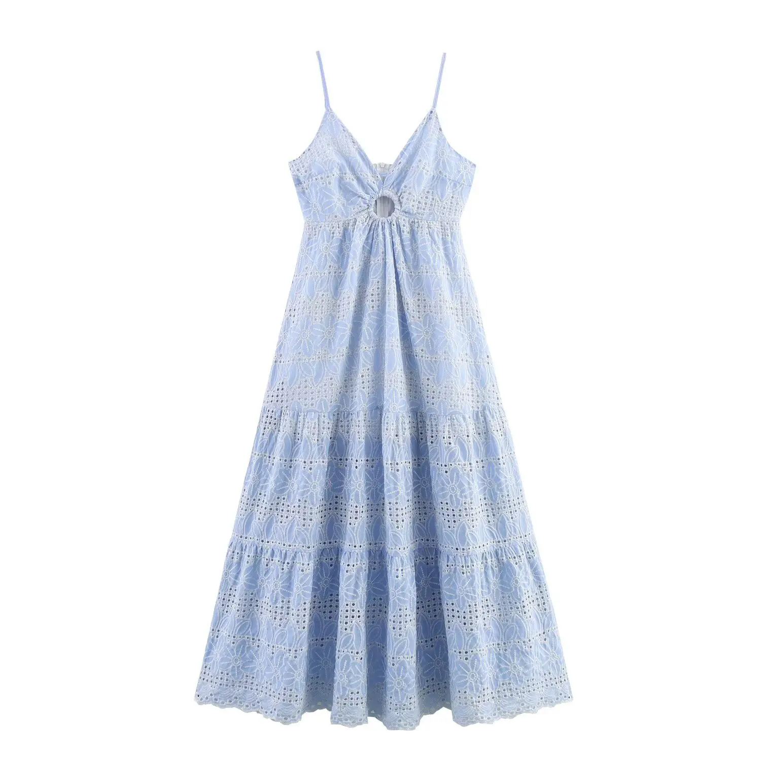 2025 Summer Sleeveless Women's Suspender Dress Blue Hollow Embroidery Big Swing Beach Dresses Casual Boho Holiday Long Dress
2025 Summer Sleeveless Women's Suspender Dress Blue Hollow Embroidery Big Swing Beach Dresses Casual Boho Holiday Long Dress