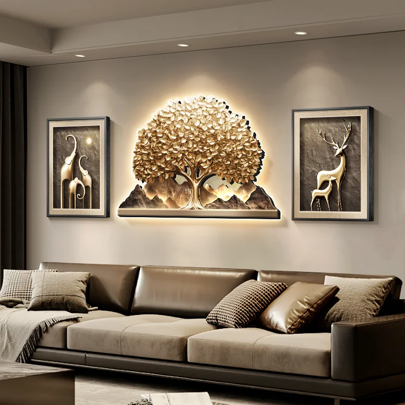 The grand and elegant money tree living room wall lamp, modern and light luxury sofa background wall, and the elephant three-in-
The grand and elegant money tree living room wall lamp, modern and light luxury sofa background wall, and the elephant three-in-