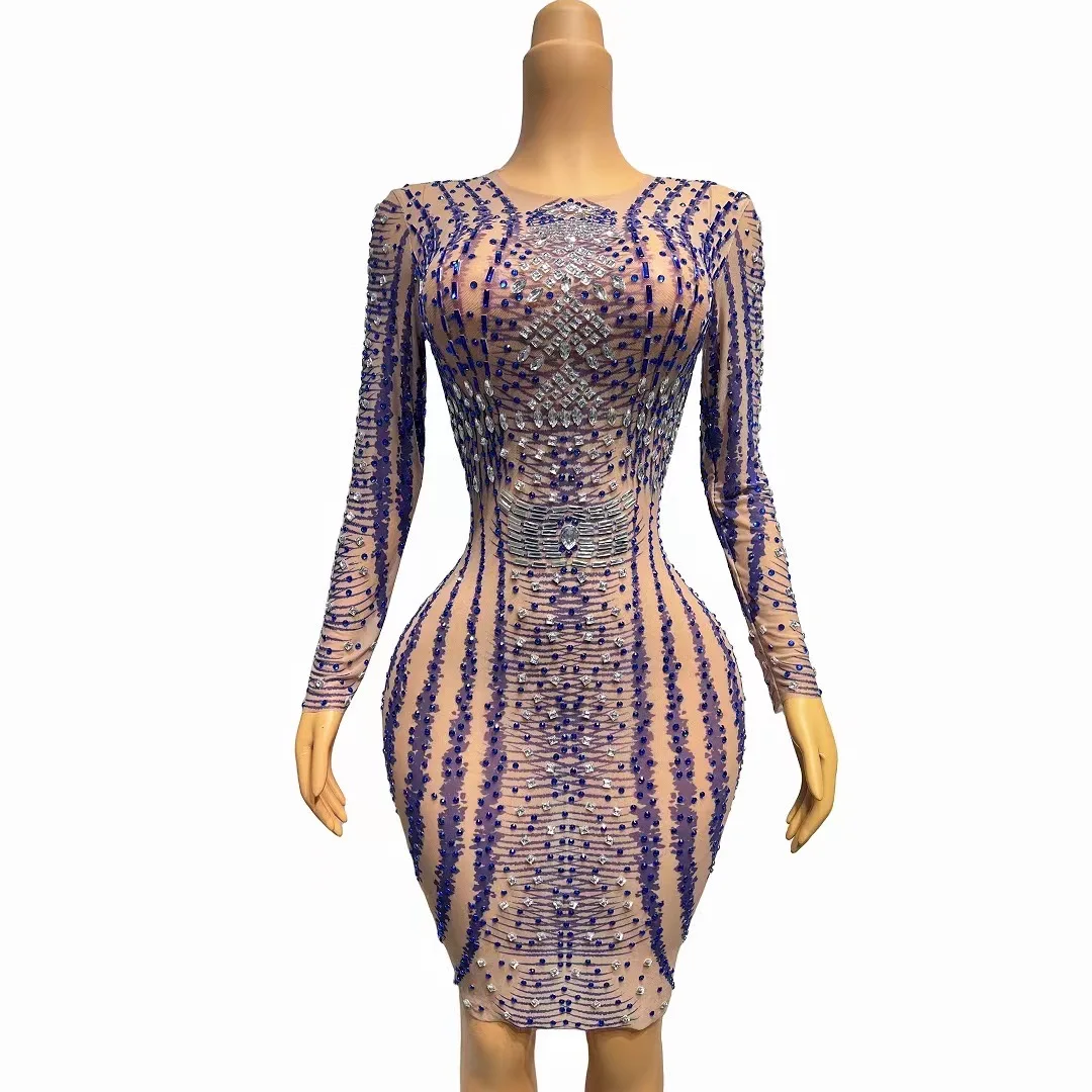 Shining Silver Blue Rhinestones Transparent Mesh Crystals Dress Evening Outfit Birthday Celebrate Stretch Dance Costume huanlan
Shining Silver Blue Rhinestones Transparent Mesh Crystals Dress Evening Outfit Birthday Celebrate Stretch Dance Costume huanlan