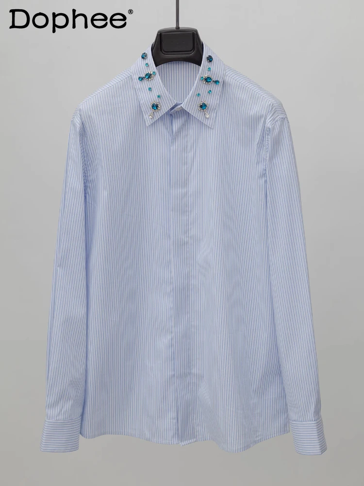 High-end Diamond Beads Hand-sewn Striped Shirts Male Slim-fitting Long-sleeve Shirts Men's 2025 Spring Autumn New Fashion Tops
High-end Diamond Beads Hand-sewn Striped Shirts Male Slim-fitting Long-sleeve Shirts Men's 2025 Spring Autumn New Fashion Tops