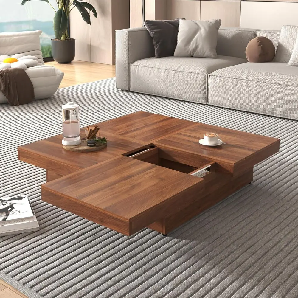 Walnut Square Coffee Table with Marble Top and Storage, Sliding Top Design for Living Room
Walnut Square Coffee Table with Marble Top and Storage, Sliding Top Design for Living Room