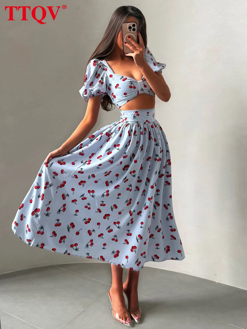 TTQV Summer Slim Print Women's 2-Piece Set 2026 Sexy Short Sleeve Crop Top With High Waist Long Skirt Set Female Clothing
TTQV Summer Slim Print Women's 2-Piece Set 2026 Sexy Short Sleeve Crop Top With High Waist Long Skirt Set Female Clothing