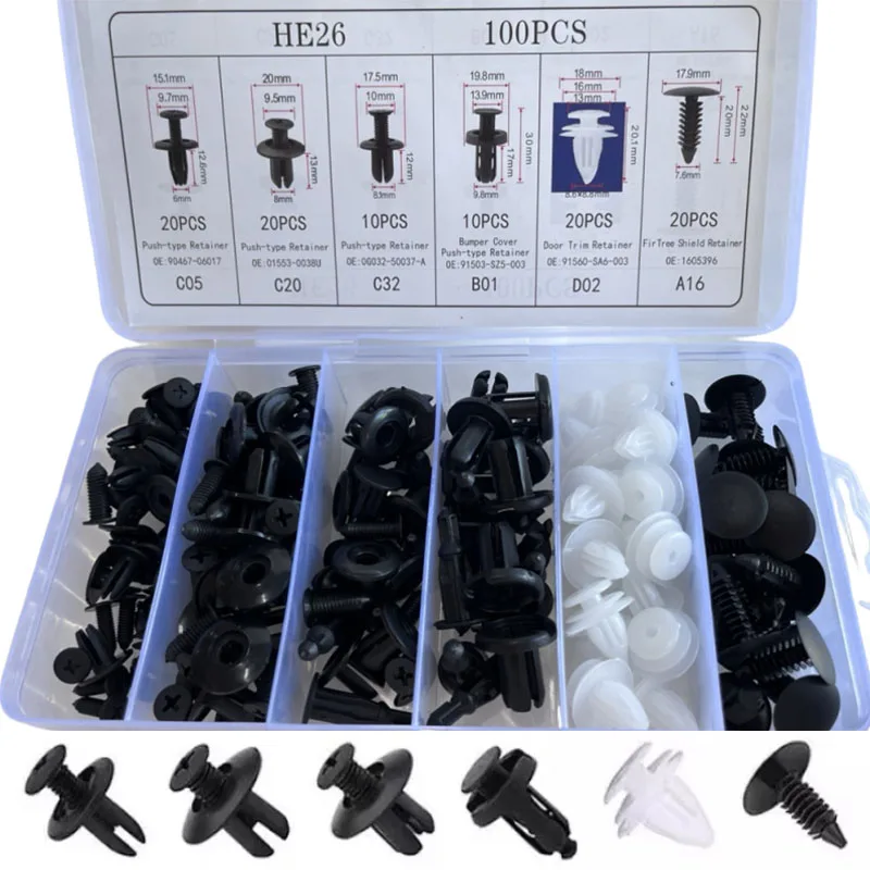 Auto Fastener Clip Mixed Kit 100pcs Set Car Body Push Retainer Pin Rivet Bumper Door Trim Panel Fastener Fender Rivet Clips Car
Auto Fastener Clip Mixed Kit 100pcs Set Car Body Push Retainer Pin Rivet Bumper Door Trim Panel Fastener Fender Rivet Clips Car