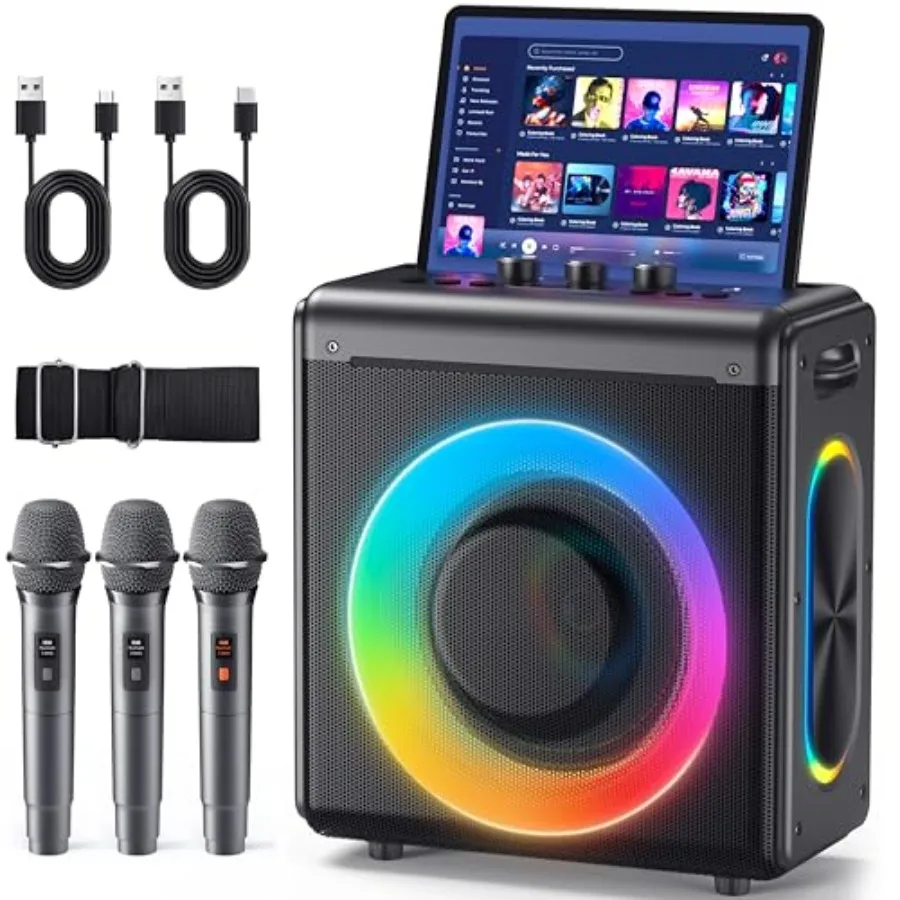 Karaoke Machine with 3 Wireless Rechargeable Microphones: Portable Bluetooth Speaker for Adults and - PA System with Lights Sup
Karaoke Machine with 3 Wireless Rechargeable Microphones: Portable Bluetooth Speaker for Adults and - PA System with Lights Sup