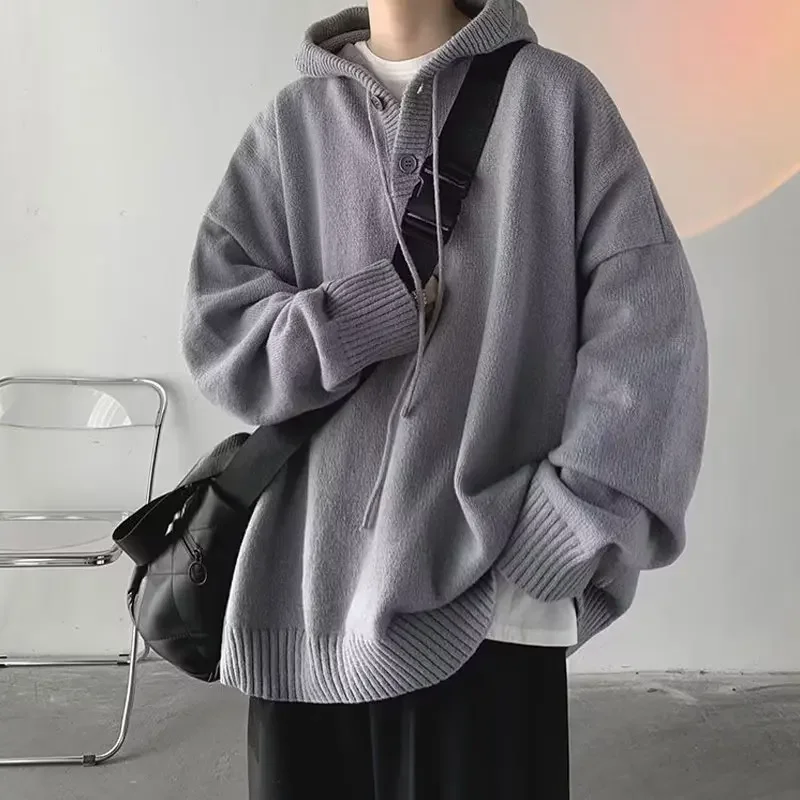 Sweater Hooded Flat Knitted Men Pullovers Solid Long Sleeve Jumpers Loose Fit Button High Street Standard Wool Draw String
Sweater Hooded Flat Knitted Men Pullovers Solid Long Sleeve Jumpers Loose Fit Button High Street Standard Wool Draw String