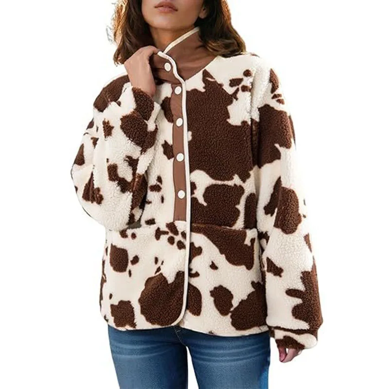 Women Sherpa Fleece Sweater Cow Stripe Print Fashion Fuzzy Cardigan Winter Puffy Plush Tops
Women Sherpa Fleece Sweater Cow Stripe Print Fashion Fuzzy Cardigan Winter Puffy Plush Tops