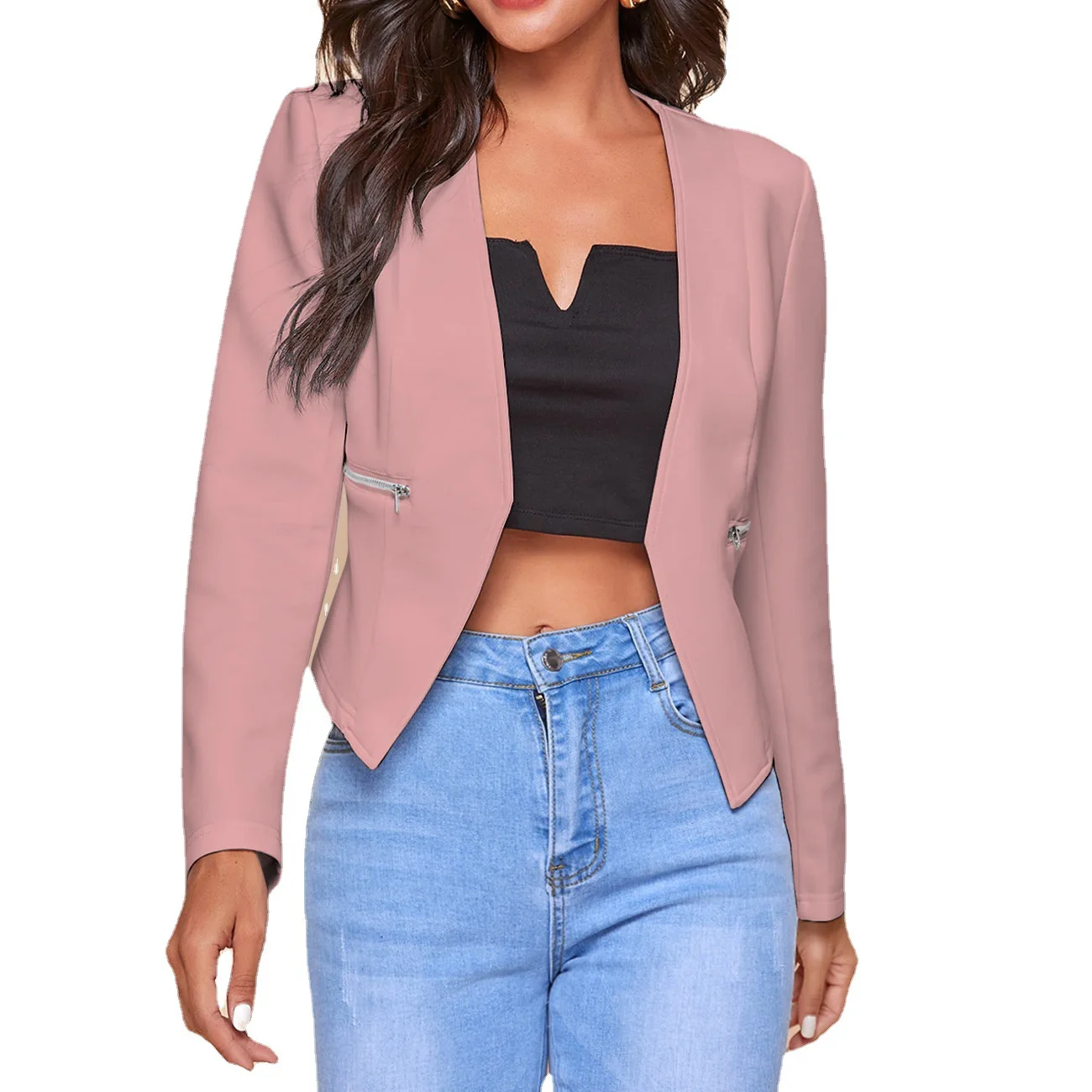 Women's Casual Pure Color Zipper ket Suit Coat Spring Autumn Faion Commute Sle Collar Long Sve Slim Fit 
Women's Casual Pure Color Zipper ket Suit Coat Spring Autumn Faion Commute Sle Collar Long Sve Slim Fit