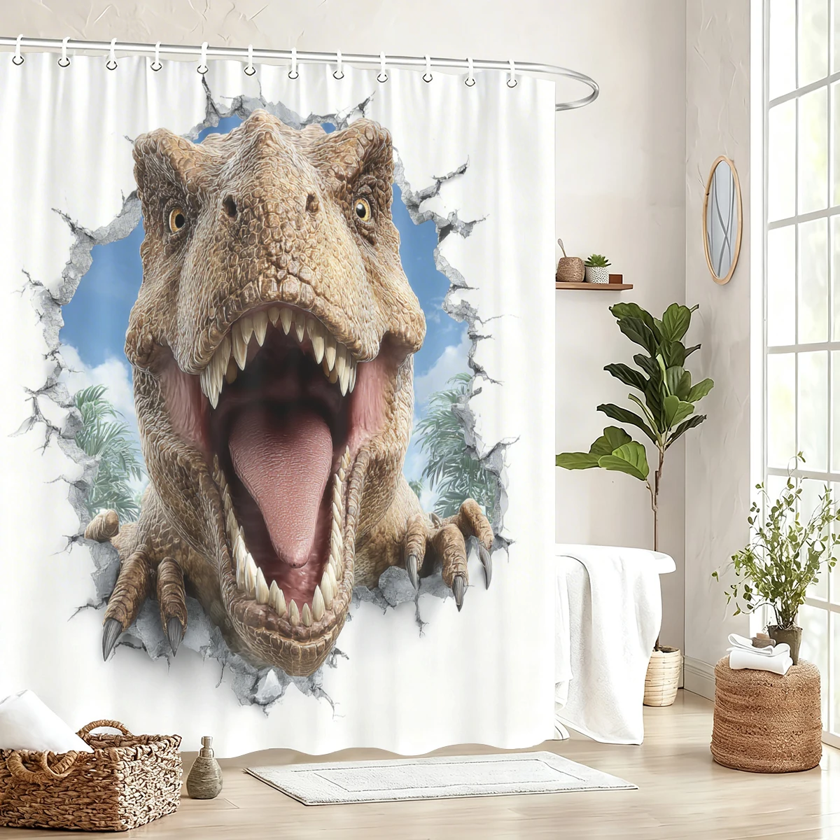 3D Dinosaur Breakthrough Pattern Polyester Shower Curtain - Fun Themed Bathroom Decor, Stylistic Bath Polyester For Home
3D Dinosaur Breakthrough Pattern Polyester Shower Curtain - Fun Themed Bathroom Decor, Stylistic Bath Polyester For Home
