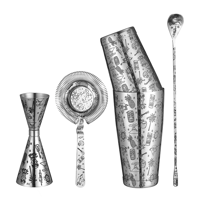 Tattoo Stainless Steel 5 Piece Cocktail Set Tin-on-Tin Shaker, Jigger, Spoon and Strainer
Tattoo Stainless Steel 5 Piece Cocktail Set Tin-on-Tin Shaker, Jigger, Spoon and Strainer