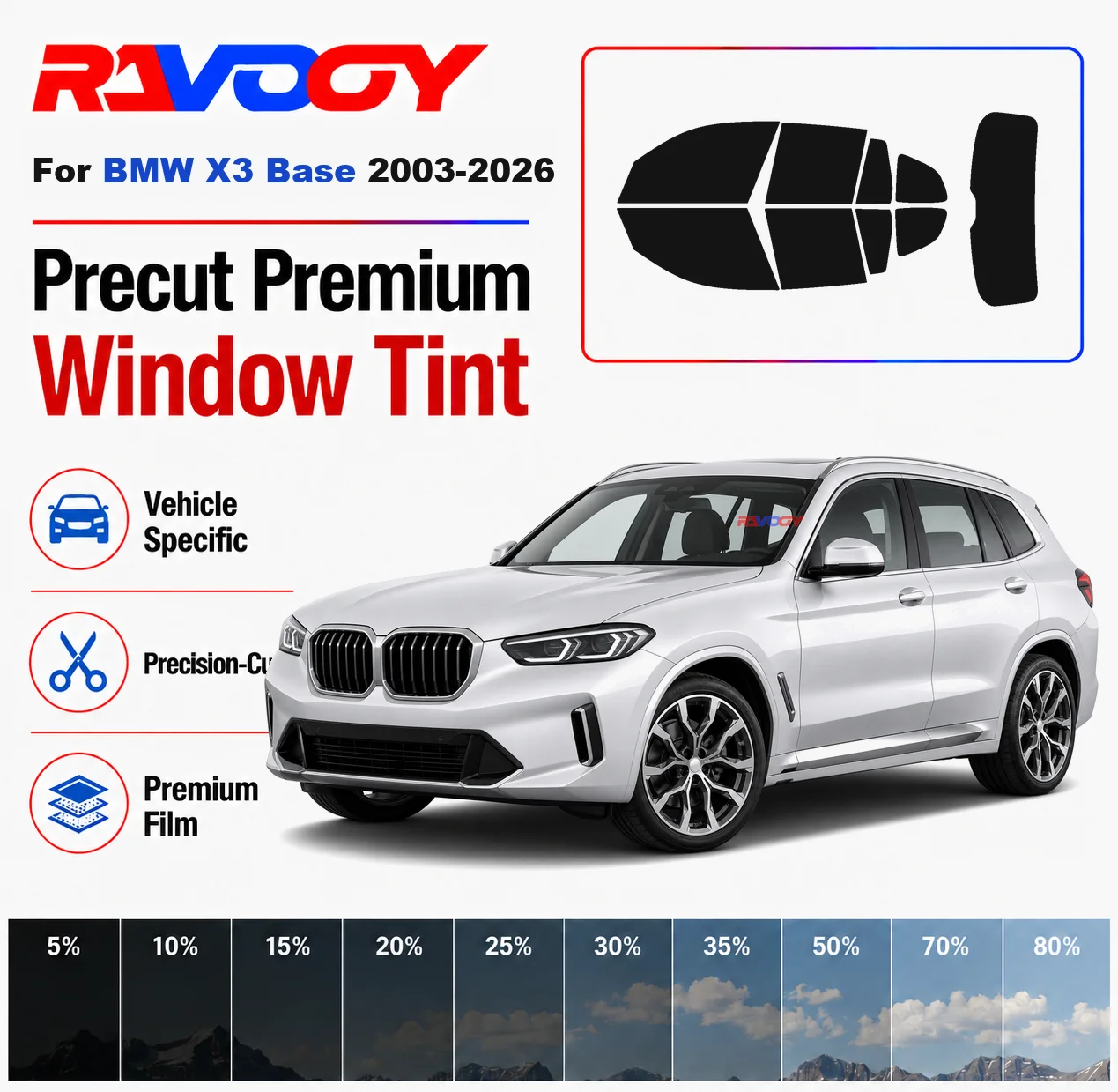 Premium Precut Window Tint Kit Front Windows Rear Windows Rear Windshield For BMW X3 Base 2003-2026 Car Solar Nano Ceramic Film
Premium Precut Window Tint Kit Front Windows Rear Windows Rear Windshield For BMW X3 Base 2003-2026 Car Solar Nano Ceramic Film