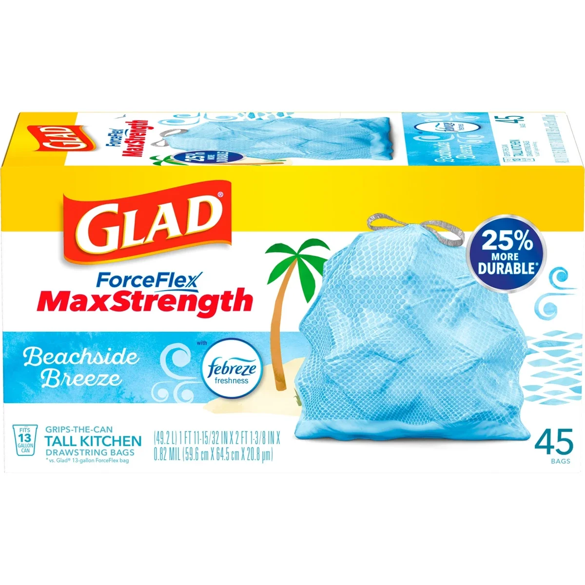 Glad ForceFlex MaxStrength Tall Kitchen Drawstring Trash Bags - Febreze Beachside Breeze - 13gal /45ct
Glad ForceFlex MaxStrength Tall Kitchen Drawstring Trash Bags - Febreze Beachside Breeze - 13gal /45ct