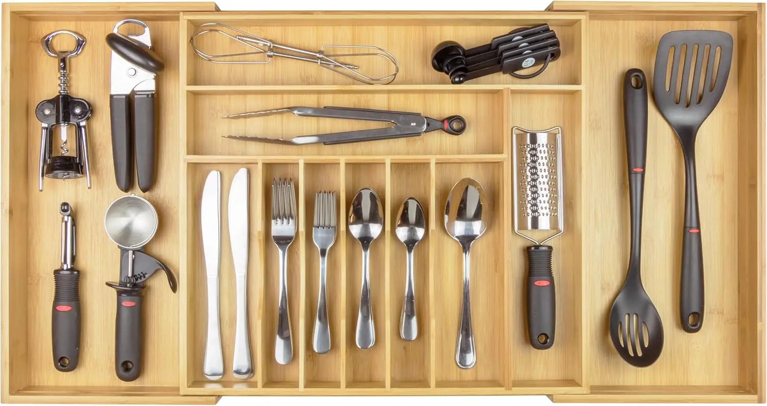 Bamboo Flatware Organizer Expandable 18.5-33" Deep Drawer Utensil Holder 11 Compartments
Bamboo Flatware Organizer Expandable 18.5-33" Deep Drawer Utensil Holder 11 Compartments