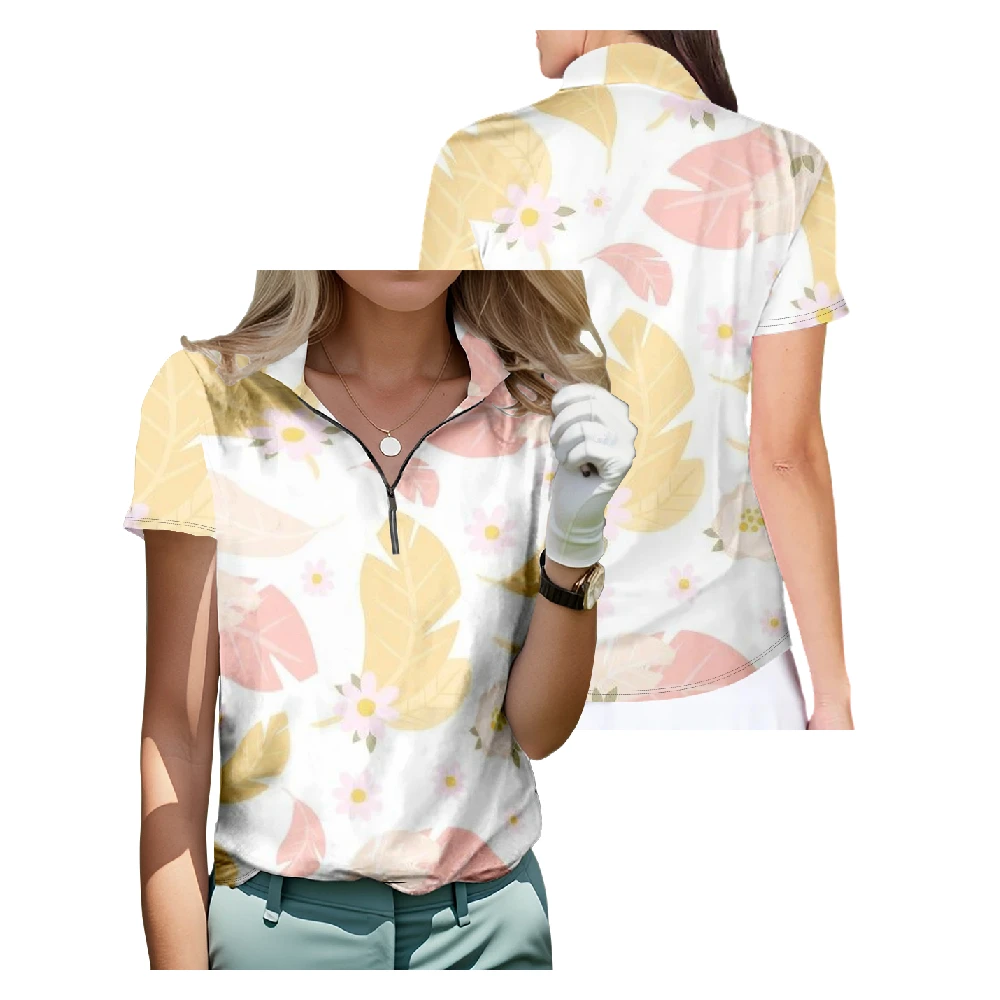 Feathers Flowers Design Short Sleeve Golf Shirt Breathable Quick Dry Half Zip Tops Fashion Streetwear Women Sportswear
Feathers Flowers Design Short Sleeve Golf Shirt Breathable Quick Dry Half Zip Tops Fashion Streetwear Women Sportswear