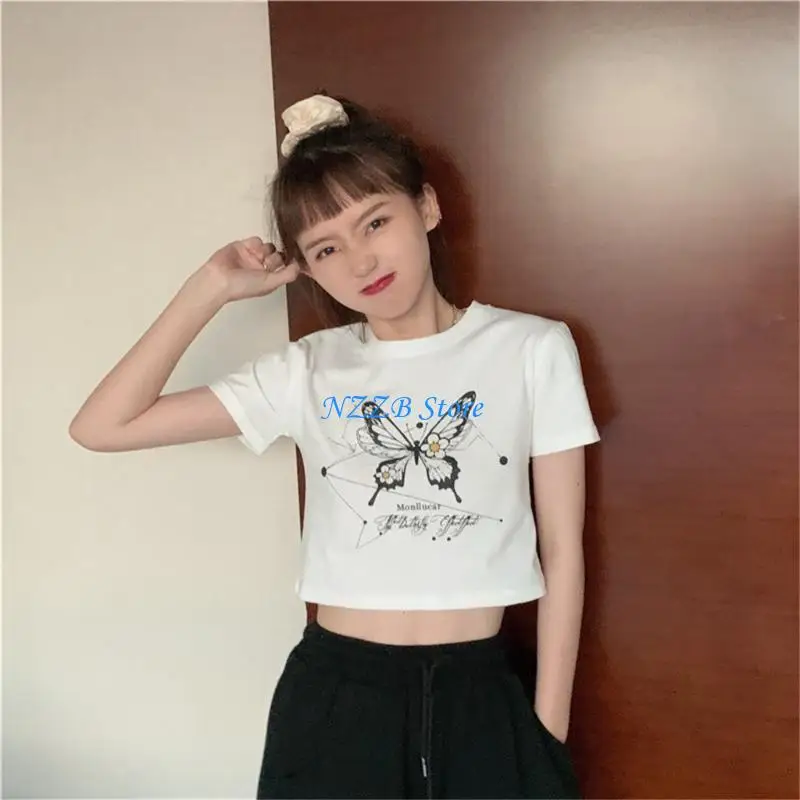 T21F Vintage Fairycore Butterfly Print Short Sleeve O-Neck Loose Fit Crop Top Punk Harajuku 90s T-Shirt for Women
T21F Vintage Fairycore Butterfly Print Short Sleeve O-Neck Loose Fit Crop Top Punk Harajuku 90s T-Shirt for Women