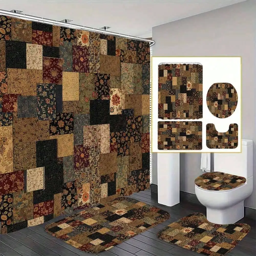 The Curtain Measures 70.87X70.3739 Inches-1/4pcs Vintage Bohemian Patchwork Style Shower Curtain Set, Apartment Bathroom Shower Curtain, Hotel Shower Curtain Set, With 12 Hooks, With Bathroom, Toilet Lid Cover And U Shape, Bath Additions, Shower Curtain S
The Curtain Measures 70.87X70.3739 Inches-1/4pcs Vintage Bohemian Patchwork Style Shower Curtain Set, Apartment Bathroom Shower Curtain, Hotel Shower Curtain Set, With 12 Hooks, With Bathroom, Toilet Lid Cover And U Shape, Bath Additions, Shower Curtain S