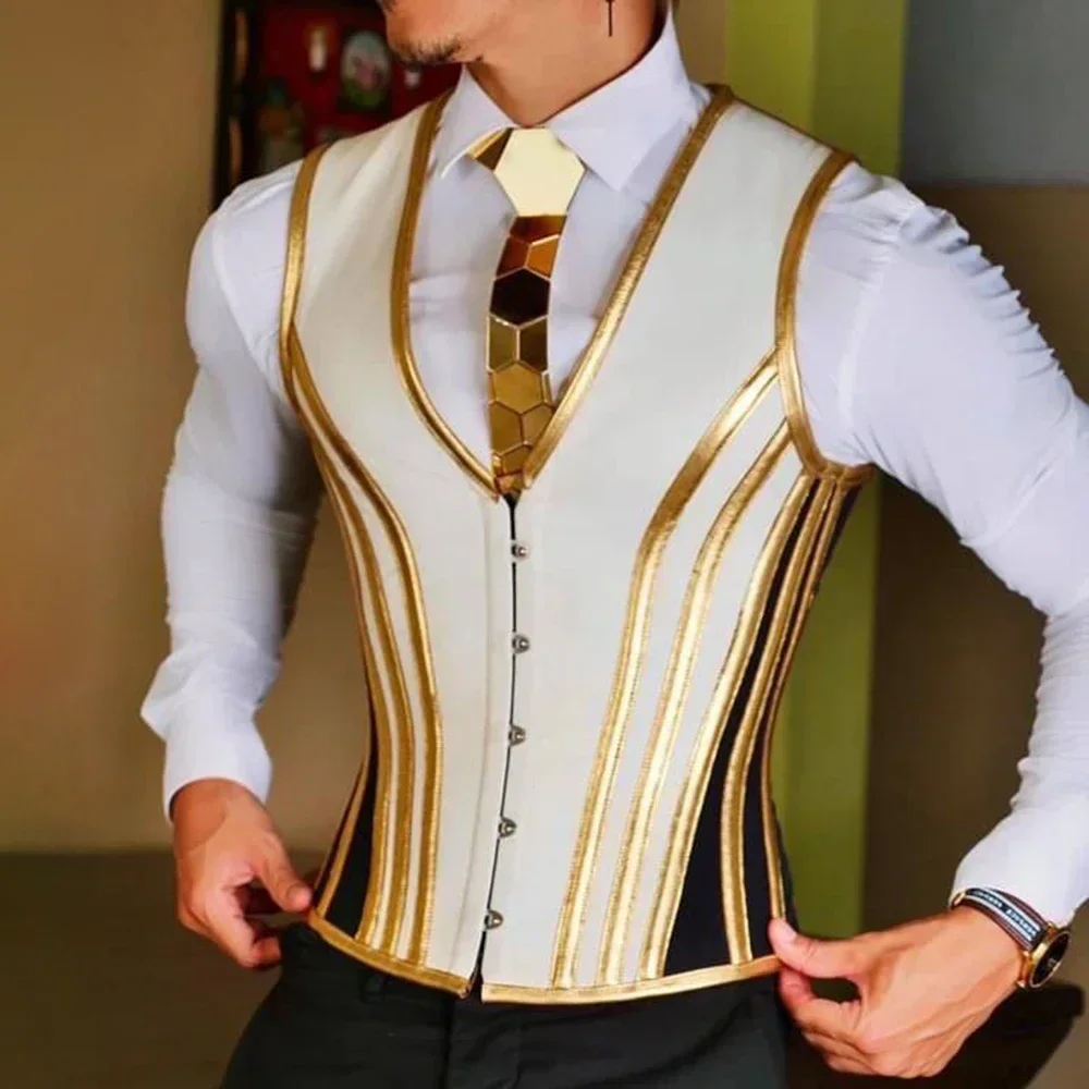 Men's Steampunk Gold Trim Waistcoat Gothic Formal Vest Medieval Slim Fit Corset Style Vest for Wedding Party Burlesque Costume
Men's Steampunk Gold Trim Waistcoat Gothic Formal Vest Medieval Slim Fit Corset Style Vest for Wedding Party Burlesque Costume