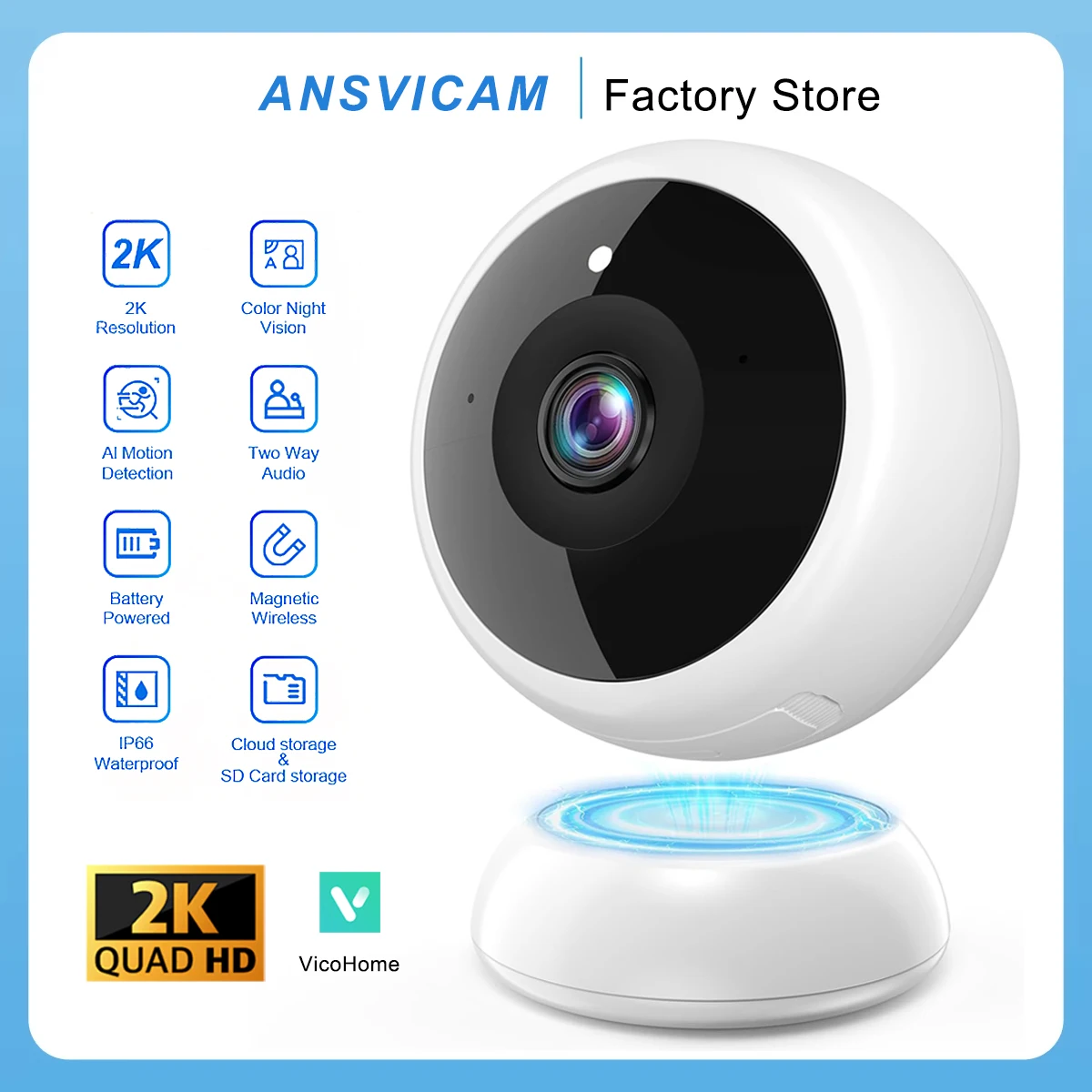 2K Wi-Fi IP-камера с магнитной батареей, камера безопасности для внутреннего и наружного использования с цветным ночным видением, IP67, водонепроницаемая, облачное хранилище SD
2K Wi-Fi IP-камера с магнитной батареей, камера безопасности для внутреннего и наружного использования с цветным ночным видением, IP67, водонепроницаемая, облачное хранилище SD